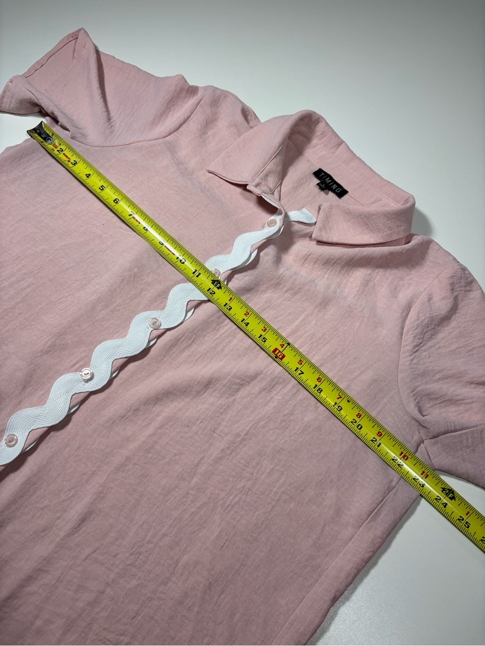 Timing Women’s Pink Ric Rac Trim Button Down Blouse Large Preppy Cottagecore - Picture 9 of 12